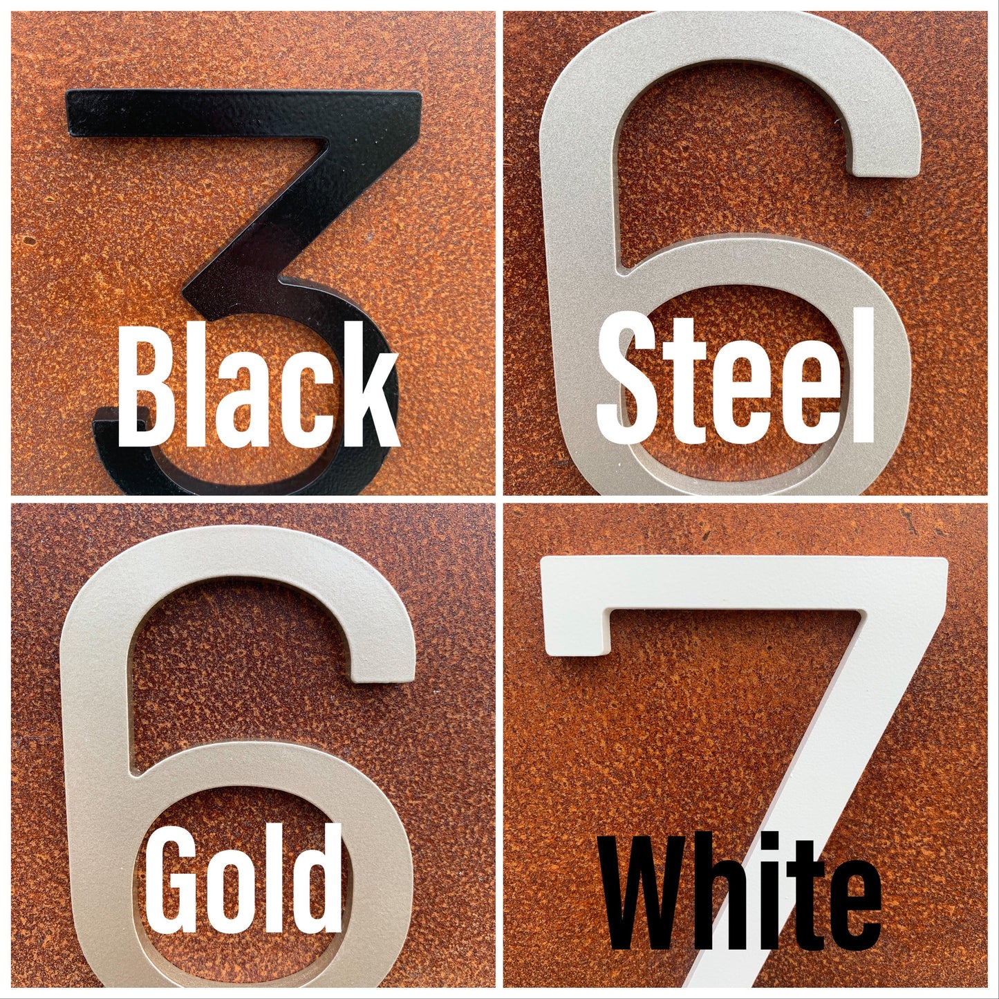 Highland Rust House Numbers, Modern House Numbers.