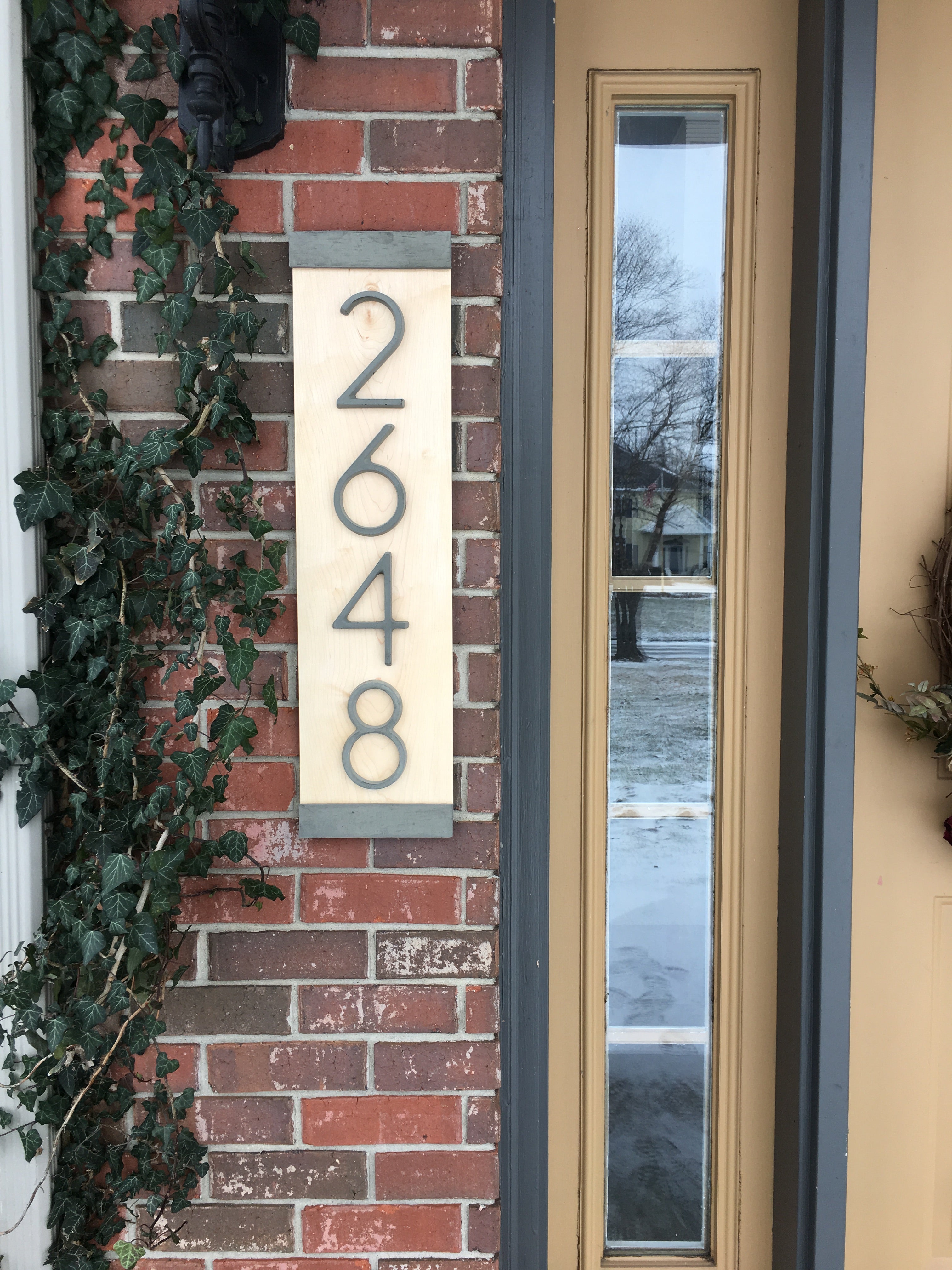Modern House numbers. Concrete and Natural Hardwood. Vertical
