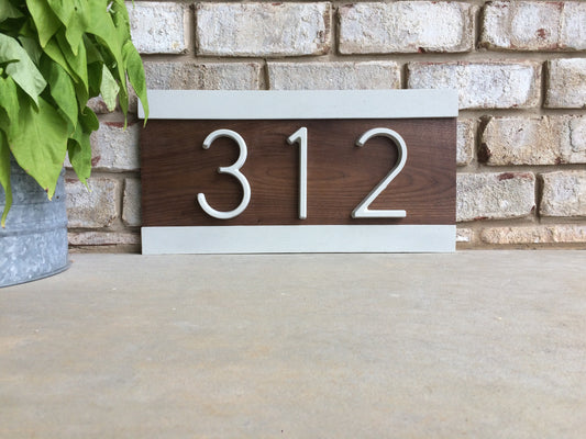 Modern House numbers. Concrete and Natural Hardwood.