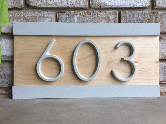 Modern House Numbers. Concrete and Natural Hardwood.